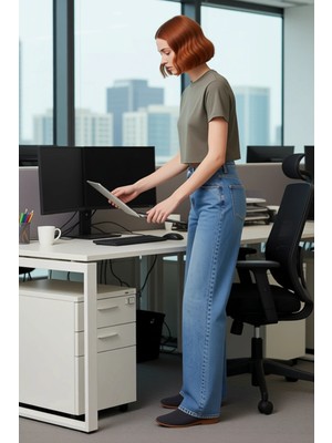 FRM Kadın Antrasit Düz Desen Wide Leg Jean Pantolon Fonksiyonel Dayanıklı Kaliteli Konforlu Şık