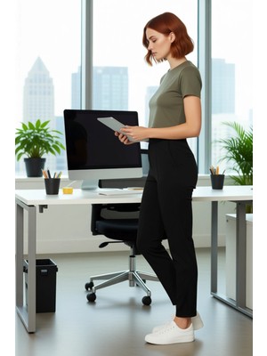 FRM Kadın Nervürlü Yüksek Bel Slim Fit Örme Pantolon Fonksiyonel Dayanıklı Kaliteli Konforlu Şık
