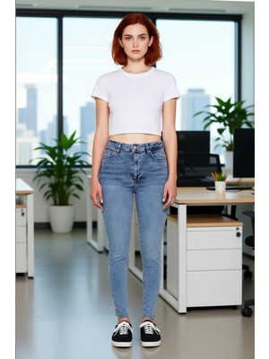 FRM Kadın Yüksek Bel Dar Kesim Denim Pantolon Fonksiyonel Dayanıklı Kaliteli Konforlu Estetik Şık