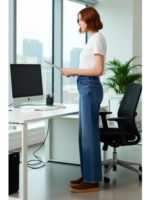 FRM Kadın Antrasit Wide Leg Denim Pantolon Fonksiyonel Dayanıklı Kaliteli Konforlu Estetik Şık