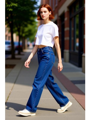 PayBuy Kadın Yüksek Bel Düz Kesim Denim Pantolon Fonksiyonel Dayanıklı Kaliteli Konforlu Estetik Şık