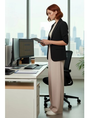 FRM Kadın Wide Leg Kemerli Antrasit Dokuma Pantolon Fonksiyonel Dayanıklı Kaliteli Konforlu Şık