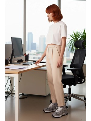 FRM Kadın Straight Kalıp Dokuma Kumaş Pantolon Fonksiyonel Dayanıklı Kaliteli Konforlu Estetik