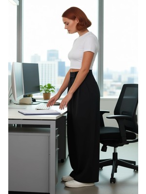 FRM Kadın Pileli Wide Leg Pantolon Yüksek Bel Fonksiyonel Dayanıklı Kaliteli Konforlu Estetik Şık