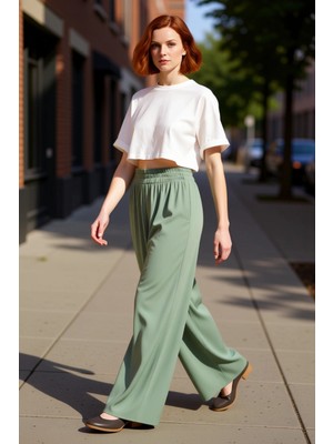 PayBuy Haki Yüksek Bel Geniş Paça Viskoz Palazzo Kadın Pantolon Fonksiyonel Dayanıklı Kaliteli Şık