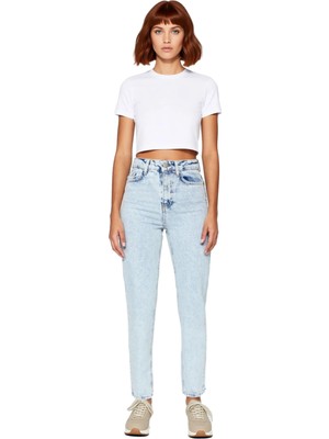 Ersefa Kadın Açik Yüksek Bel Mom Jean Günlük Stil Fonksiyonel Dayanıklı Kaliteli Konforlu Estetik