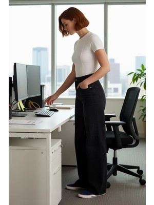 FRM Kadın Yüksek Bel Geniş Bacak Denim Pantolon Fonksiyonel Dayanıklı Kaliteli Konforlu Modern