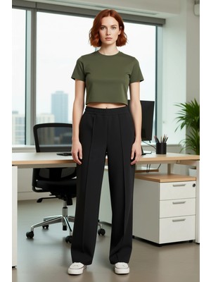 FRM Kadın Düz Renk Bol Kesim Nervürlü Örme Pantolon Fonksiyonel Dayanıklı Kaliteli Konforlu Şık