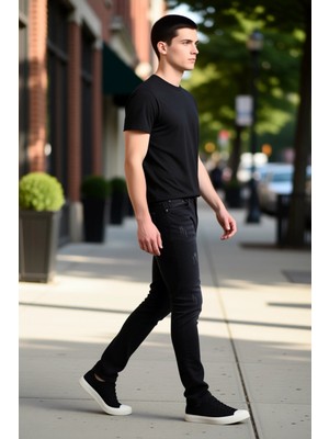 PayBuy Erkek Yırtık Detaylı Dar Kesim Jean Pantolon Fonksiyonel Dayanıklı Kaliteli Konforlu Rahat