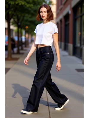 PayBuy Kadın Yüksek Bel Düz Kesim Denim Pantolon Fonksiyonel Dayanıklı Kaliteli Konforlu Estetik Şık