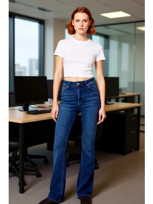 FRM Kadın Uzun Boy Yüksek Bel Flare Denim Pantolon Fonksiyonel Dayanıklı Kaliteli Konforlu Şık
