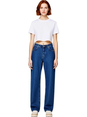 Ersefa Kadın Comfort Fit Yüksek Bel Geniş Paça Kot Pantolon Fonksiyonel Dayanıklı Kaliteli Modern