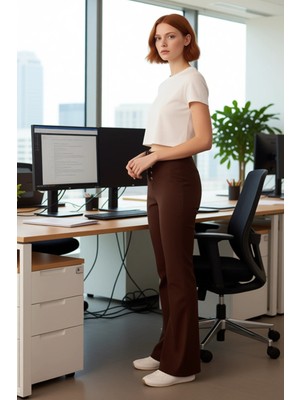 FRM Kadın Haki Gabardin Flare Pantolon Bağcıklı Detaylı Fonksiyonel Dayanıklı Kaliteli Estetik