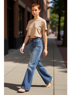 PayBuy Kadın Wide Leg Yüksek Bel Denim Pantolon Fonksiyonel Dayanıklı Kaliteli Konforlu Estetik Şık