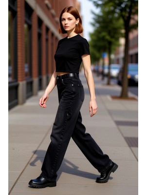 PayBuy Bol Kesim Açık Yüksek Bel Denim Pantolon Genç Kadın Için Fonksiyonel Dayanıklı Kaliteli Şık