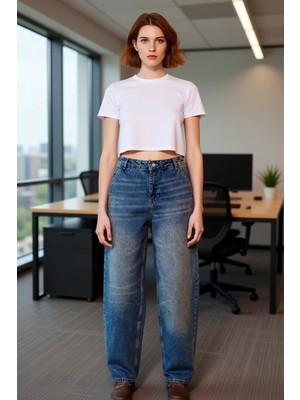 FRM Kadın Vintage Efektli Bol Kesim Jean Fonksiyonel Dayanıklı Kaliteli Konforlu Estetik Rahat