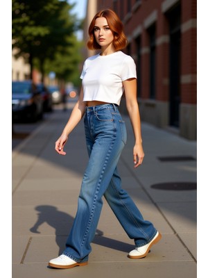 PayBuy Kadın Geniş Paça Yüksek Bel Denim Pantolon Fonksiyonel Dayanıklı Kaliteli Konforlu Estetik
