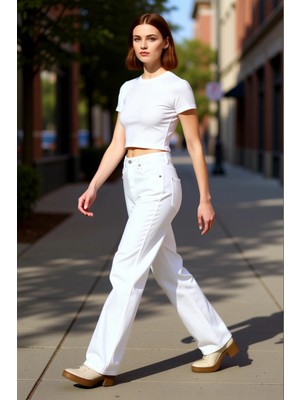 PayBuy Kadın Açık Yüksek Bel Geniş Paça Denim Pantolon Fonksiyonel Dayanıklı Kaliteli Konforlu Şık