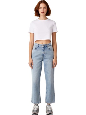 Ersefa Açık Yüksek Bel Straight Kesim Kadın Jean Fonksiyonel Dayanıklı Kaliteli Konforlu Estetik Şık