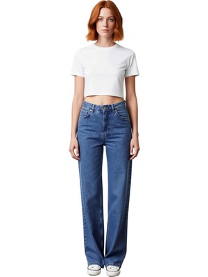 Ersefa Kadın Açık Wide Leg Denim Pantolon Yüksek Bel Fonksiyonel Dayanıklı Kaliteli Konforlu Spor