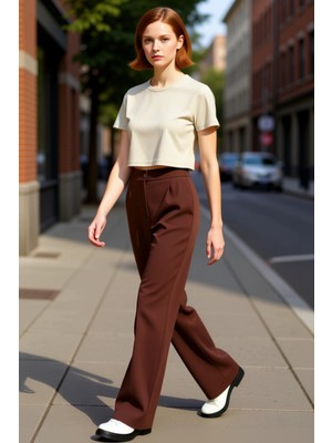 PayBuy Kadin Yüksek Bel Geniş Paça Dokuma Pantolon Fonksiyonel Dayanıklı Kaliteli Konforlu Modern