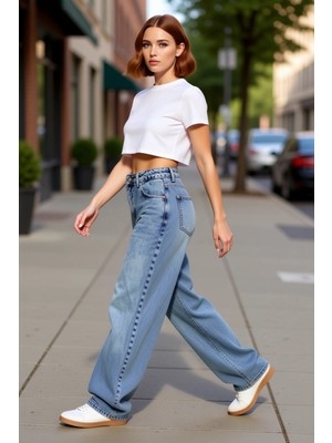 PayBuy Kadın Bol Kesim Düşük Bel Denim Pantolon Fonksiyonel Dayanıklı Kaliteli Konforlu Estetik Şık
