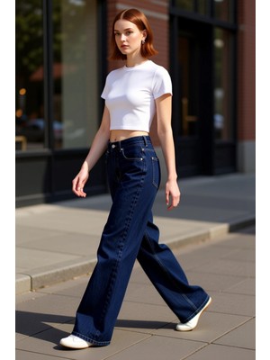 PayBuy Kadın Koyu Wide Leg Denim Pantolon Fonksiyonel Dayanıklı Kaliteli Konforlu Estetik Premium