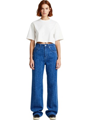 Ersefa Kadın Dokulu Wide Leg Denim Pantolon Fonksiyonel Dayanıklı Kaliteli Konforlu Estetik Rahat