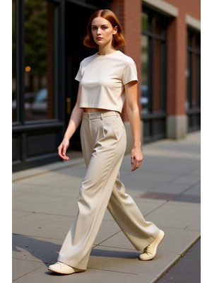 PayBuy Kadın Wide Leg Pilili Dokuma Pantolon Fonksiyonel Dayanıklı Kaliteli Konforlu Estetik Spor