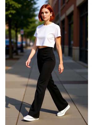 PayBuy Kadin Yüksek Bel Flare Örme Pantolon Fonksiyonel Dayanıklı Kaliteli Konforlu Estetik Rahat