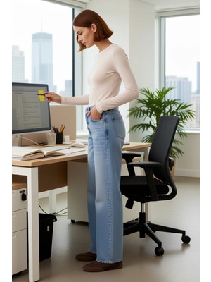 FRM Kadın Yüksek Bel Düz Kesim Denim Pantolon Fonksiyonel Dayanıklı Kaliteli Konforlu Estetik Şık