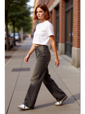 PayBuy Kadın Geniş Paça Denim Pantolon Fonksiyonel Dayanıklı Kaliteli Konforlu Estetik Premium Şık