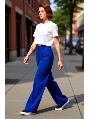 PayBuy Kadın Haki Yüksek Bel Geniş Paça Pilili Dokuma Pantolon Fonksiyonel Dayanıklı Kaliteli Şık