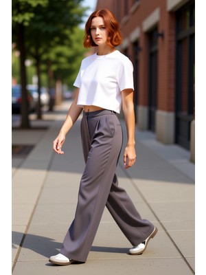 PayBuy Kadin Yüksek Bel Geniş Paça Dokuma Pantolon Fonksiyonel Dayanıklı Kaliteli Konforlu Modern