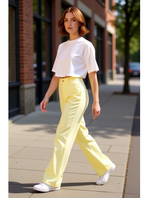 PayBuy Kadın Geniş Paça Düşük Bel Tencel Jean Pantolon Fonksiyonel Dayanıklı Kaliteli Konforlu Şık