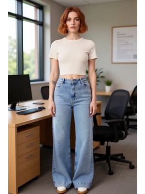 FRM Kadın Açık Comfort Denim Wide Leg Pantolon Fonksiyonel Dayanıklı Kaliteli Konforlu Estetik