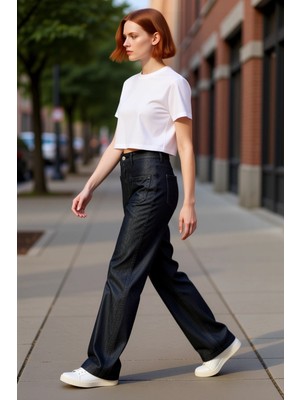 PayBuy Kadın Geniş Paça Denim Pantolon Yüksek Bel Fonksiyonel Dayanıklı Kaliteli Konforlu Estetik