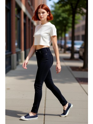 PayBuy Kadın Yüksek Bel Dar Paça Denim Pantolon Fonksiyonel Dayanıklı Kaliteli Konforlu Estetik Şık