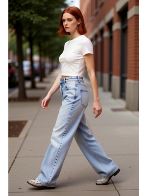 PayBuy Kadın Açık Yüksek Bel Bol Paça Kot Pantolon Fonksiyonel Dayanıklı Kaliteli Konforlu Modern