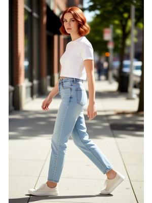 PayBuy Kadın Açık Yüksek Bel Düz Kesim Denim Pantolon Fonksiyonel Dayanıklı Kaliteli Konforlu Şık