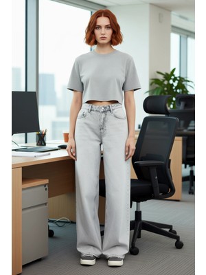 FRM Kadın Wide Leg Denim Pantolon Yüksek Bel Fonksiyonel Dayanıklı Kaliteli Konforlu Estetik Şık