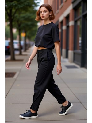 PayBuy Düğme Detaylı Wide Leg Kumaş Pantolon Kadın Fonksiyonel Dayanıklı Kaliteli Konforlu Modern