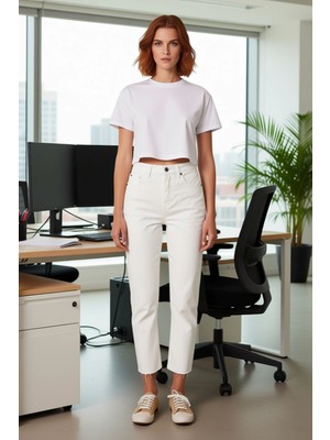 FRM Kadın Yüksek Bel Düz Paça Denim Pantolon Fonksiyonel Dayanıklı Kaliteli Konforlu Estetik Şık
