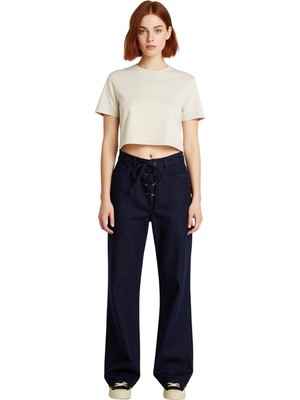 Ersefa Kadin Yüksek Bel Genis Paça Koyu Denim Pantolon Fonksiyonel Dayanıklı Kaliteli Konforlu Şık