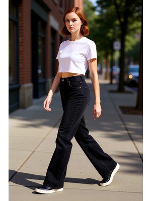 PayBuy Yüksek Bel Geniş Paça Denim Pantolon Kadın Fonksiyonel Dayanıklı Kaliteli Konforlu Estetik
