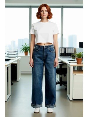 FRM Kadın Geniş Paça Denim Pantolon Fonksiyonel Dayanıklı Kaliteli Konforlu Estetik Premium Şık