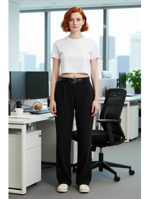 FRM Kadın Comfort Fit Geniş Paça Dokuma Pantolon Fonksiyonel Dayanıklı Kaliteli Konforlu Rahat