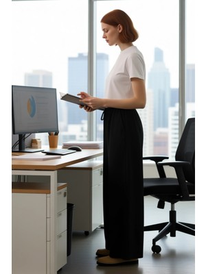 FRM Kadın Düz Poplin Dokuma Pantolon Rahat Kesim Fonksiyonel Dayanıklı Kaliteli Konforlu Zarif