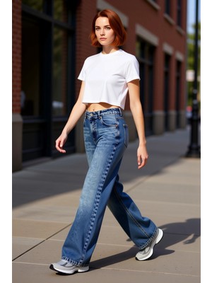 PayBuy Kadın Açık Düşük Bel Geniş Paça Denim Pantolon Fonksiyonel Dayanıklı Kaliteli Konforlu Şık