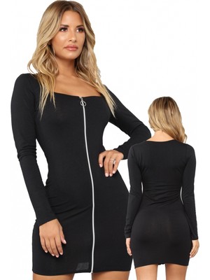 Pileli Store Pilelistore  Fermuarlı Mini Elbise
